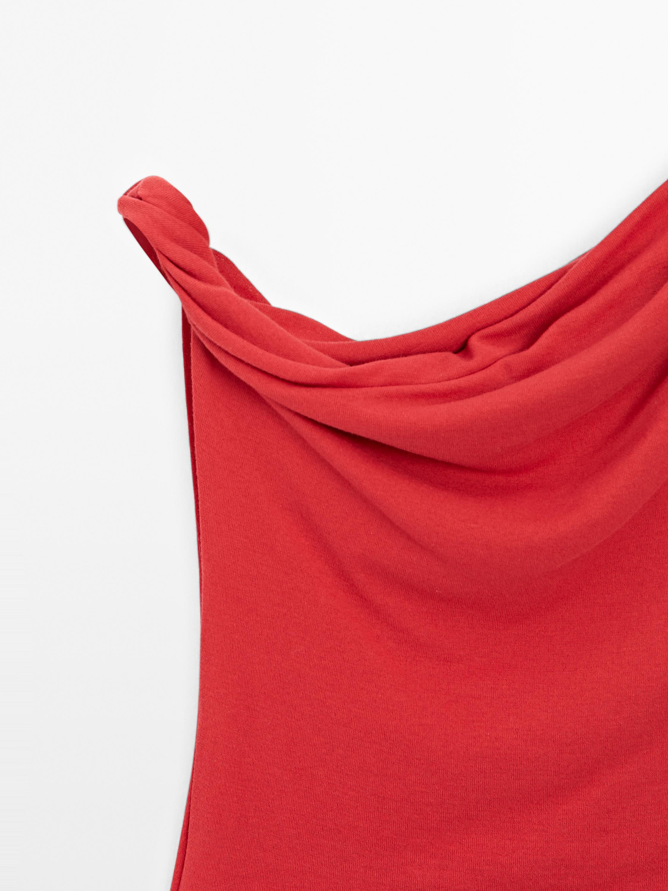 Draped cotton top with knot detail